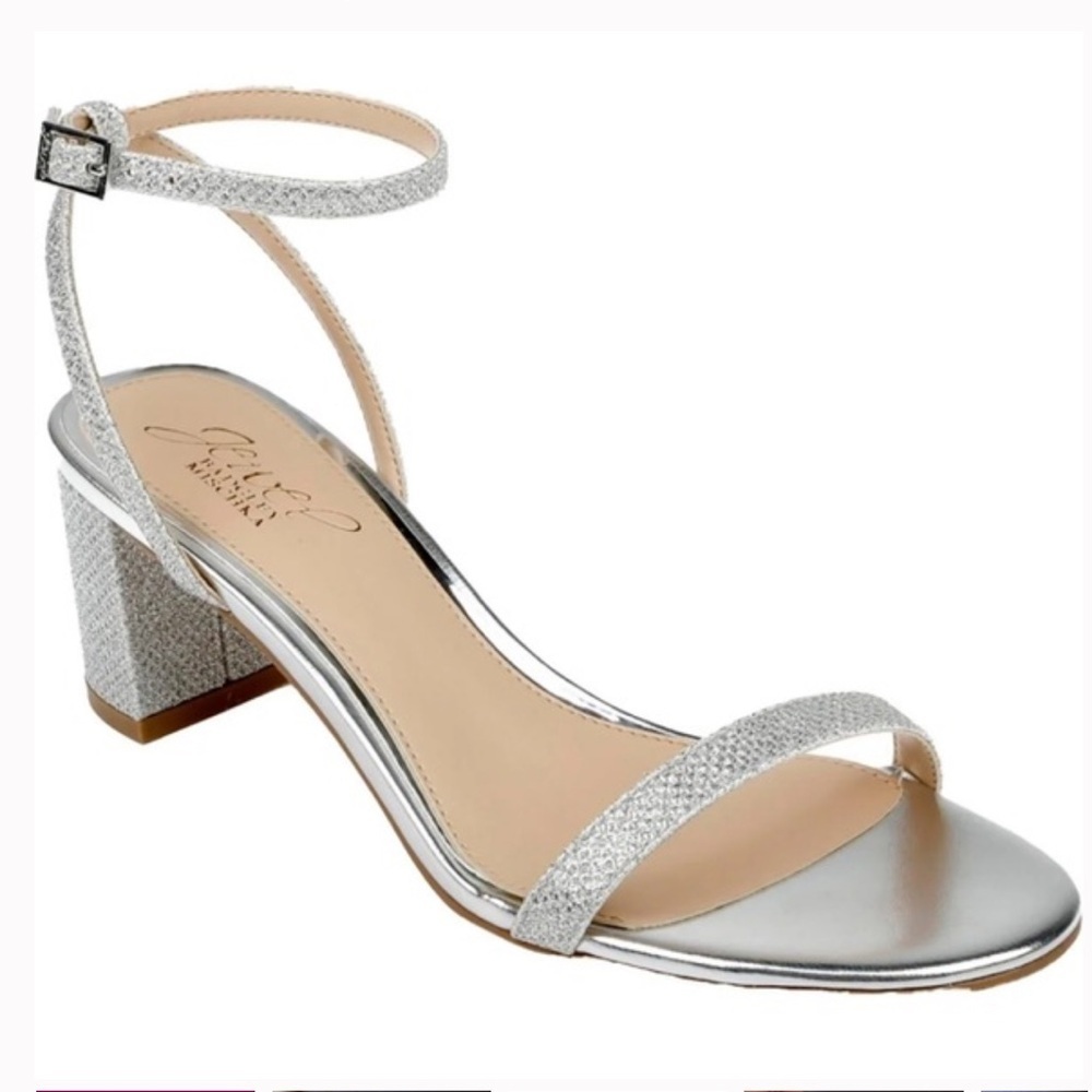 Jewel Badgley Mischka Women’s Silver Ankle Strap Danni II Heels Size 9